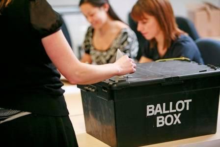 Count staff pictured with a ballot box
